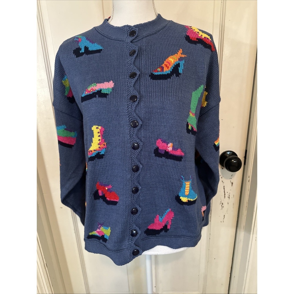 Christine Foley NWT Art To Wear Shoes‎ Cardigan Sweater Sz 2(M/L) Vintage Cotton